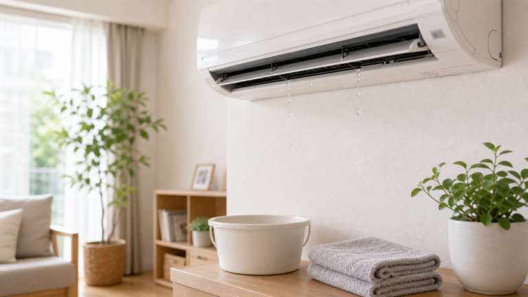 エアコン水漏れの原因は？室内機から水が落ちるときの確認と応急対応
