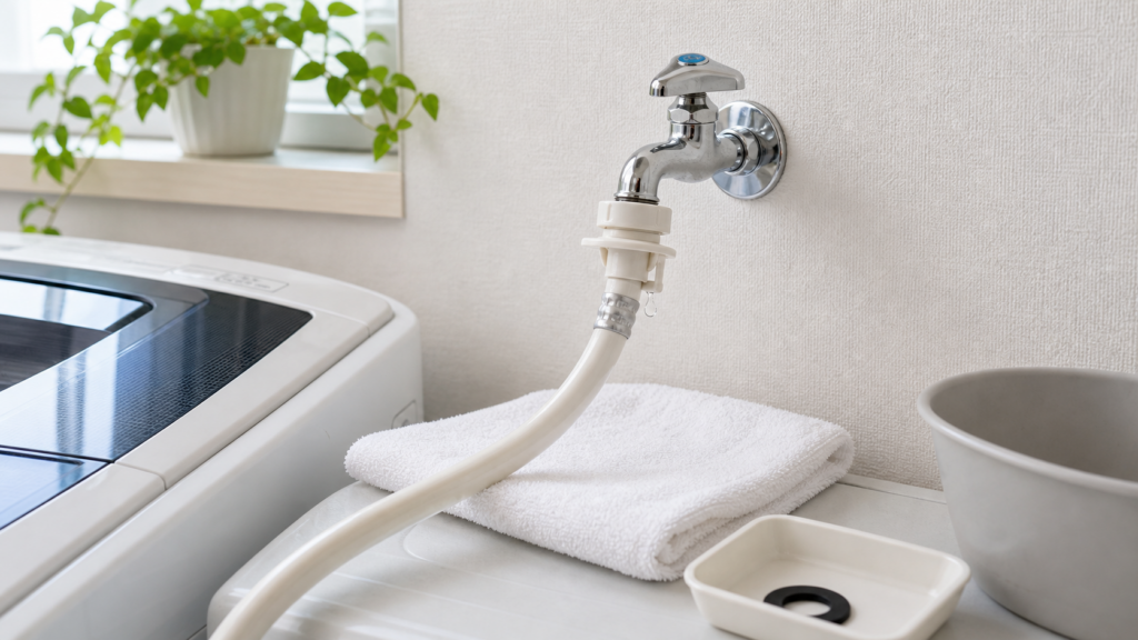 洗濯機の蛇口から水漏れしたら？ホース接続部の確認と止水の手順のイメージ